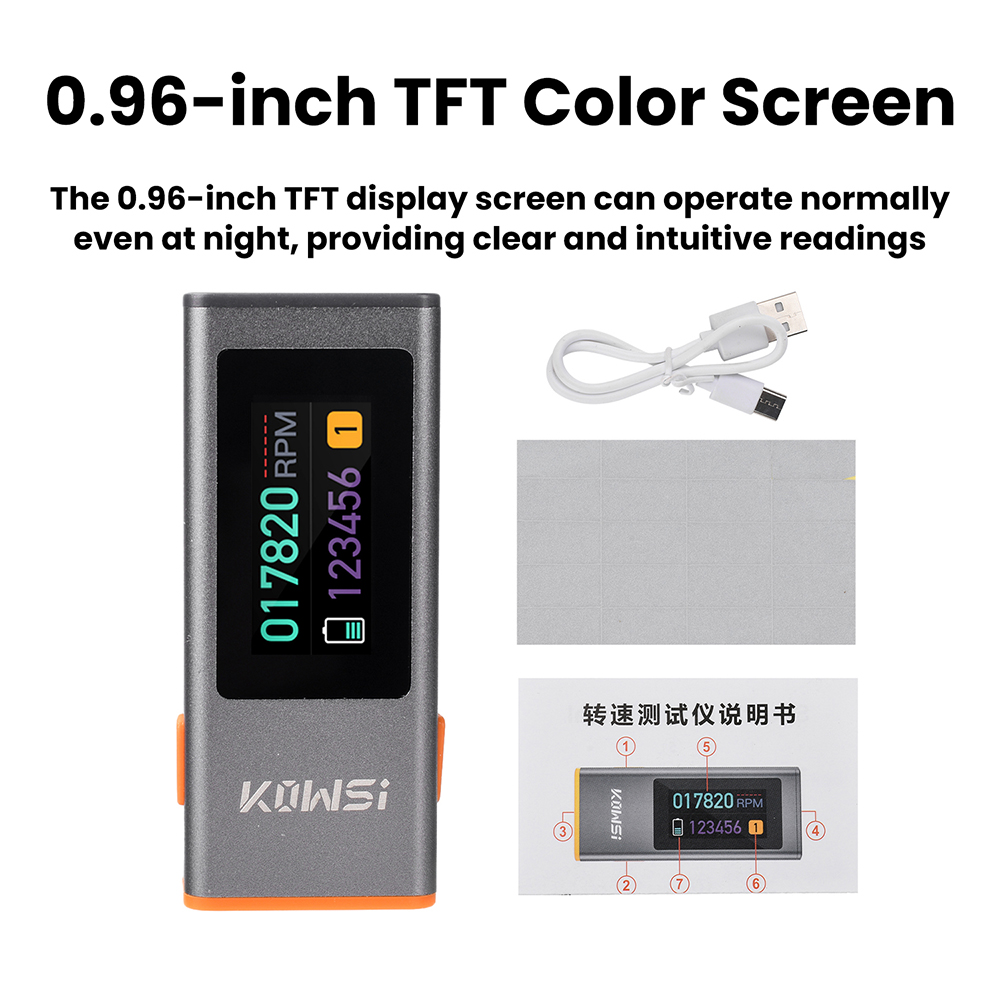 Industrial Laser Tachometer - 0.96-inch TFT infrared RPM speed tester