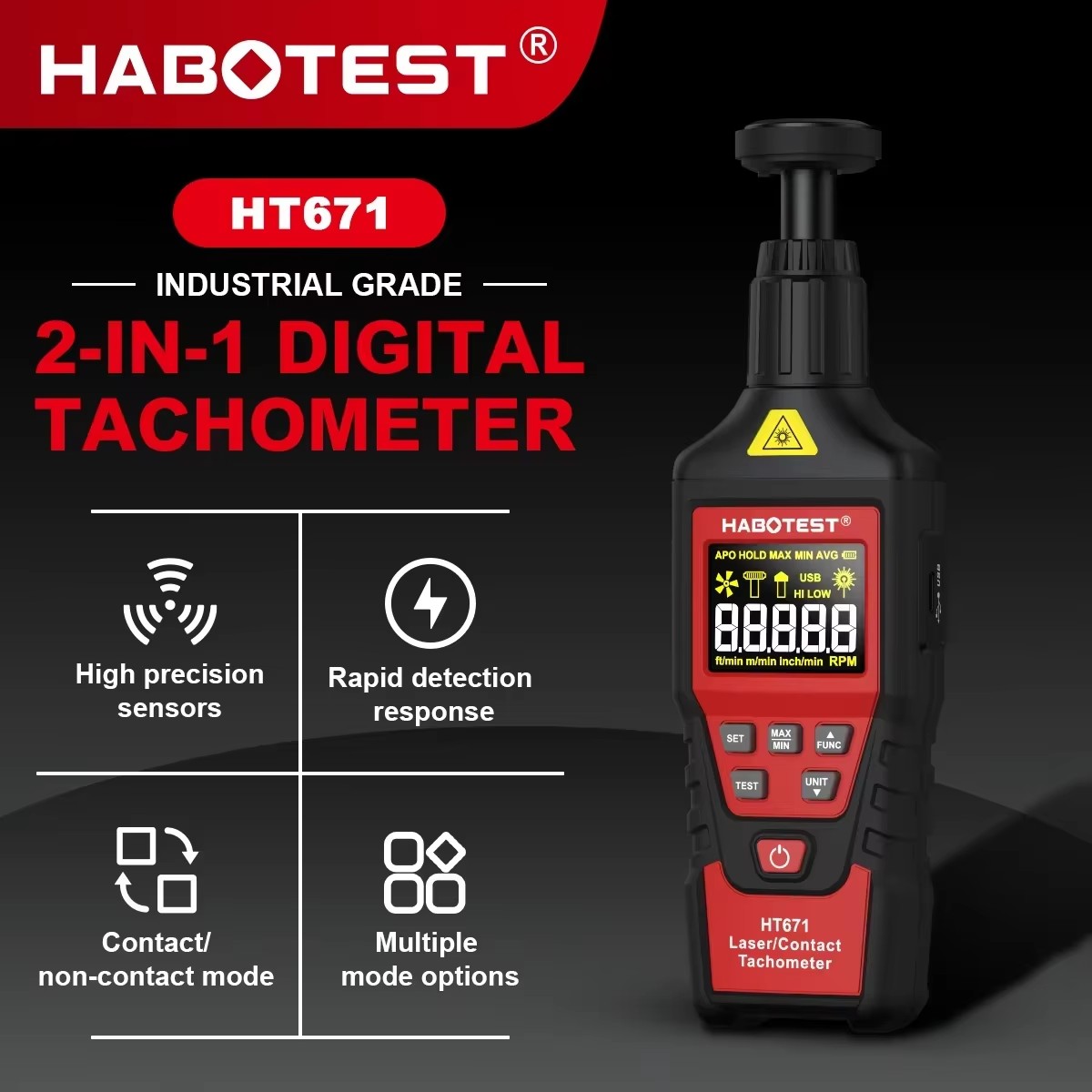HABOTEST HT671 2-in-1 Digital  - огляд і ціна Industrial Laser Tachometer